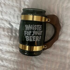 Green and Gold Beer Mug with Wooden Handle